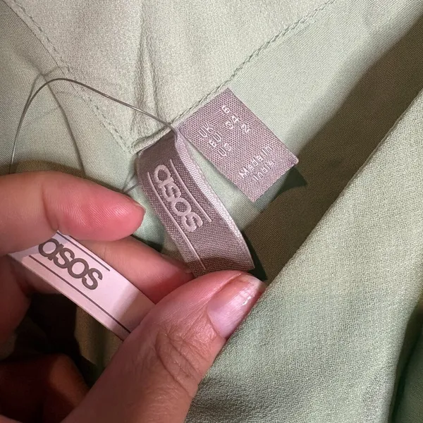 ASOS Design Pleated Cami Maxi Dress Drawstring Waist in Sage Green - Image 7
