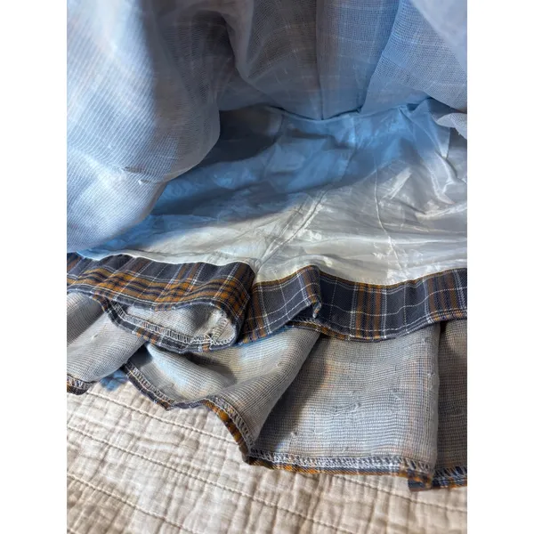 Grey and Orange Plaid Pleated Mini Skirt High Waisted Schoolgirl Style Size M - Image 3