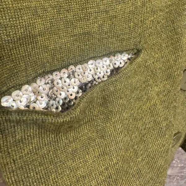 Ann Taylor LOFT Olive Green Sequin Pocket Merino Wool Cardigan Sweater XS - Image 5