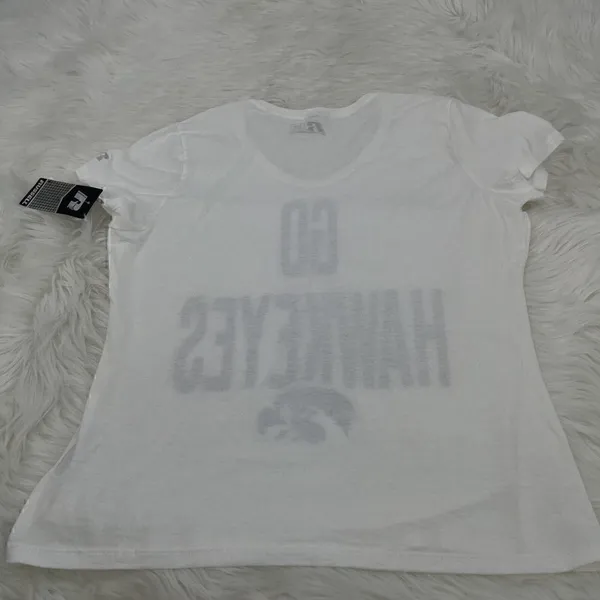 Russell Athletic NEW T-Shirt IOWA University "Go Hawkeyes"Women's Large White Black - Image 5