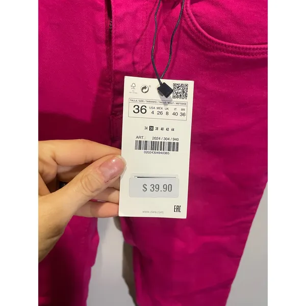 Zara Skinny Jeans Womens 4 Pink Mid Rise Z1975 Denim Fuchsia Bold‎ Casual Cute - Image 3