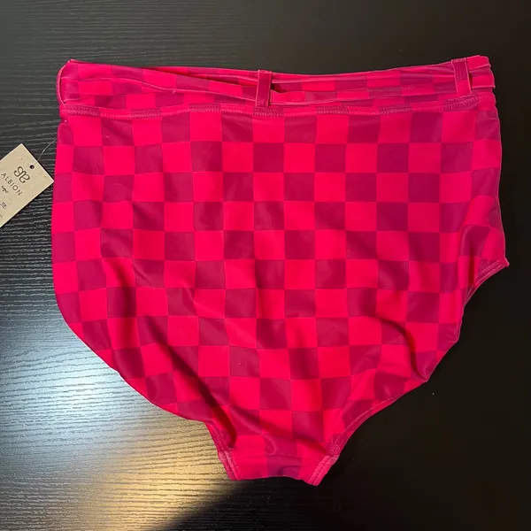 Albion Fit Magenta Check Olivia Swim Crop Belted Bottom Two Piece Set Medium NWT - Image 7