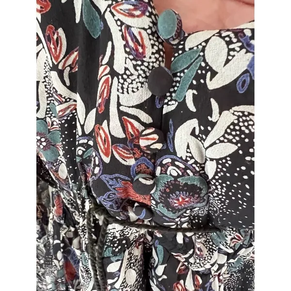 Free People Womens Small Black Stealing Fire‎ Henley Dress Floral Long Sleeve - Image 6