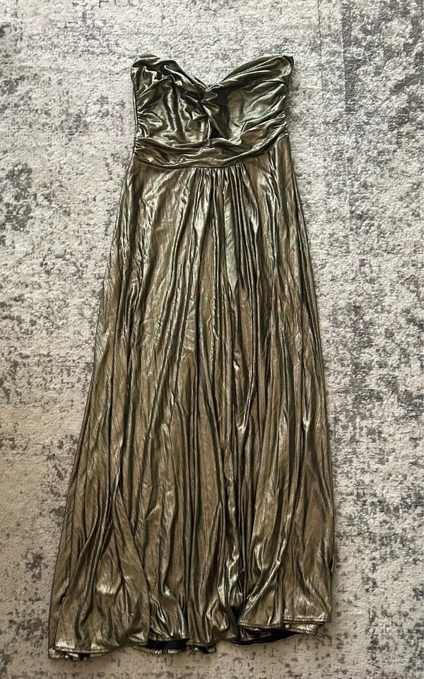 Gold lamé strapless gown Size 10 - Image 4