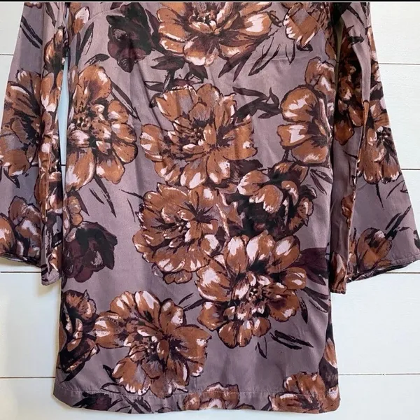 Leith Ladies Purple Floral‎ Tunic Mini Dress Flare Sleeves XS - Image 10