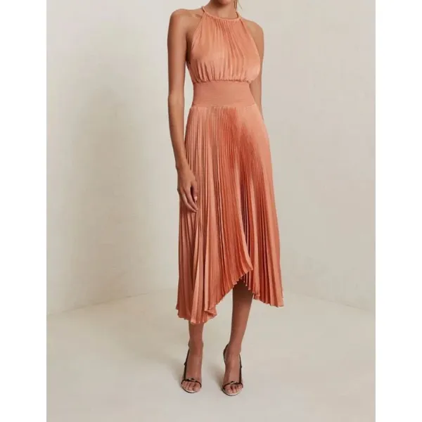 A.L.C. Renzo II Burnt Terracotta Pleated Halter Midi Dress Sleeveless Size 8 - Image 2
