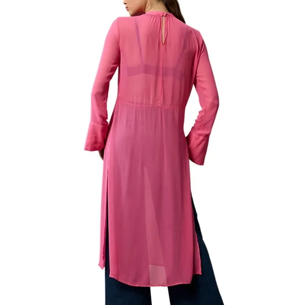 NWT Anthropologie‎ Womens Long Sleeve Sheer Tunic Dress Pink Bell Sleeve Size XL - Image 2