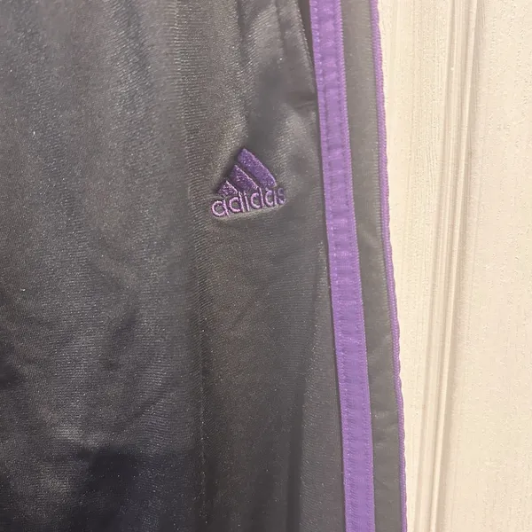 Adidas Womens Track‎ Pants Gray Purple 3-Stripe Straight Leg Elastic Waist L Y2K - Image 2
