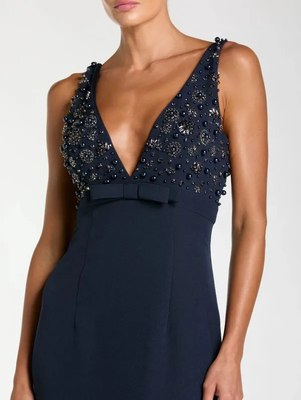 NWOT Mac Duggal 2278 Navy Sleeveless Embellished Crepe Gown With Bow Size 4 - Image 4