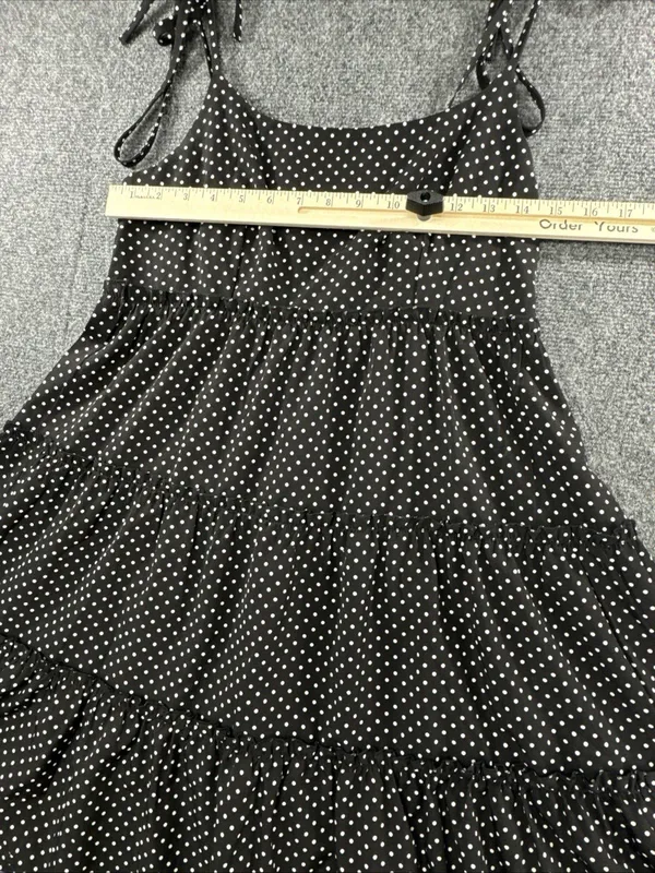 Greath Black White Polka Dot Tiered Midi Dress Tie Strap Womens Medium - Image 7