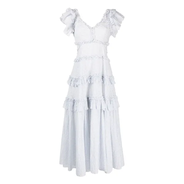 Needle & Thread Blue White Broderie Anglaise Cotton Maxi Dress XS - Image 3