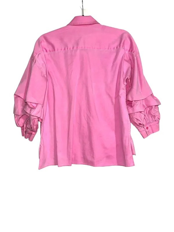 Alice + Olivia Edyth Drapey Sleeve Button Down Pink Collared Top MEDIUM - Image 2