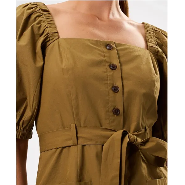 Amour Vert Square Neck Button Front Dress in Elm 100% Cotton - Image 5