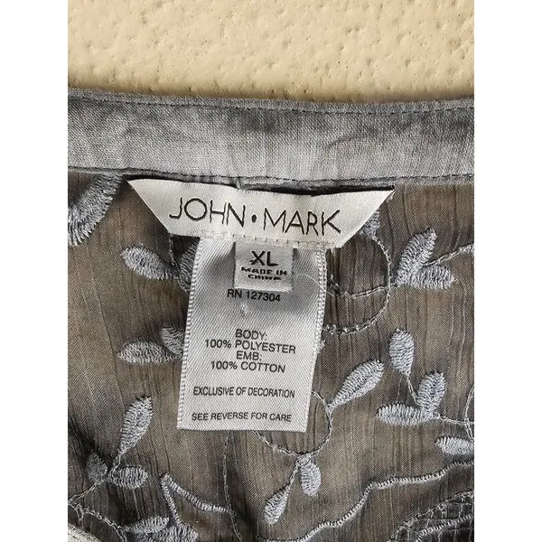 John Mark Womens Gray Sheer Embroidered Flare Sleeve Tunix‎ Top XL - Image 5