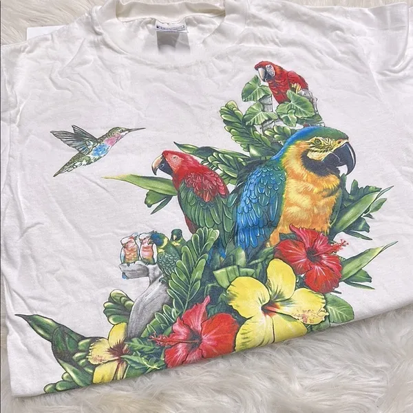 Hanes Wild Adventures Blue and Red Bird Print Shirt size medium Valdosta Georgia - Image 2
