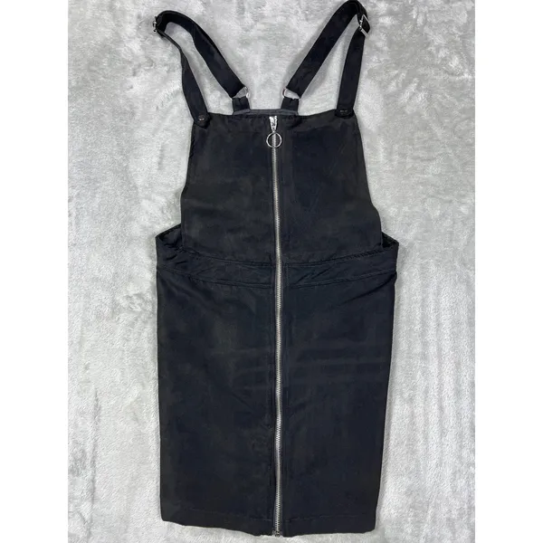 H&M Black Suede Size 8 Medium Zip Front Overall Dress Mini Pinafore NWT - Image 6