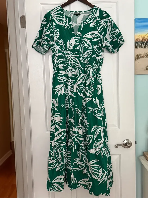 Anthropologie Meadow Rhodes Green Leaf Print Dress - Image 2