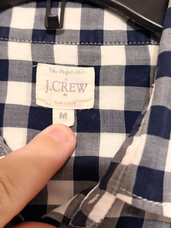 Women's J. Crew The Perfect Shirt Navy Blue White Plaid Button Down Size Medium - Image 2