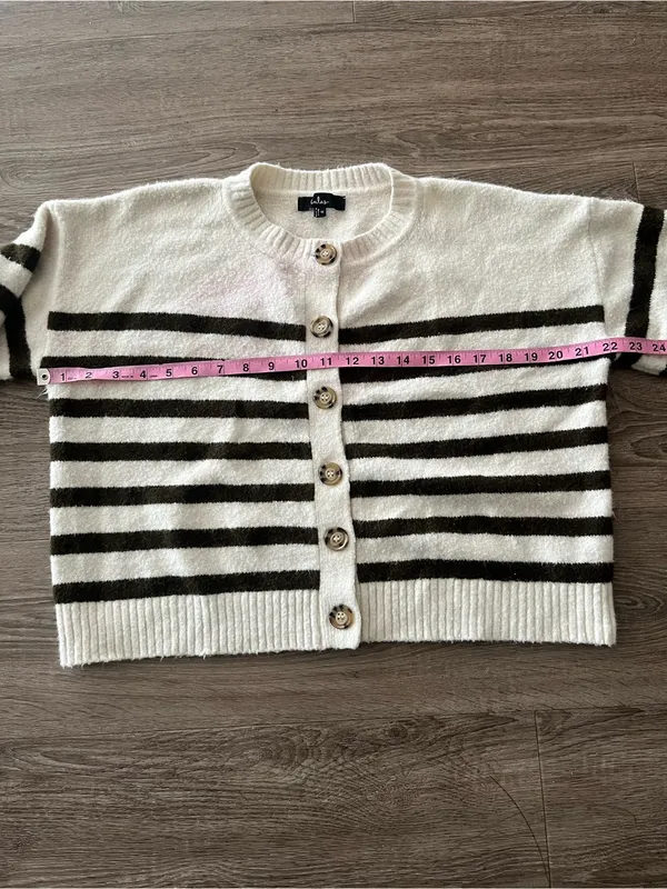 Lulus Knit Cardigan Womens Medium Ivory Olive Striped Fuzzy Wool Blend Cropped - Image 10