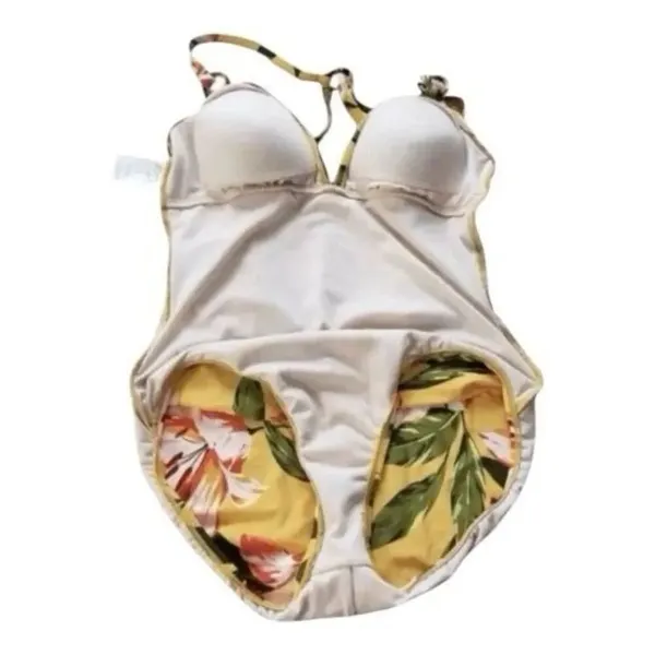 Kona Sol Swimwear One Piece High Coverage Yellow Tropical Floral Size M - Image 8