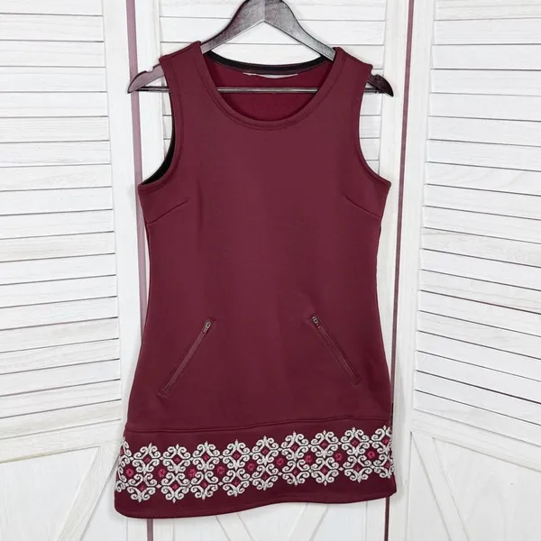 Athleta Sleeveless Tunic Fleece‎ Lined Scuba Knit Dress Maroon Small - Image 8
