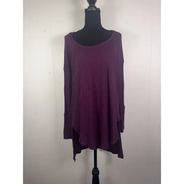 Free People We The Free Purple Thermal Waffle Knit Layered Tunic Top L - Image 2