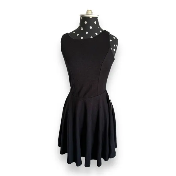 asos Womens Dress Sz 4 Black Skater Deep V Back‎ Knit Solid Short Mini - Image 4