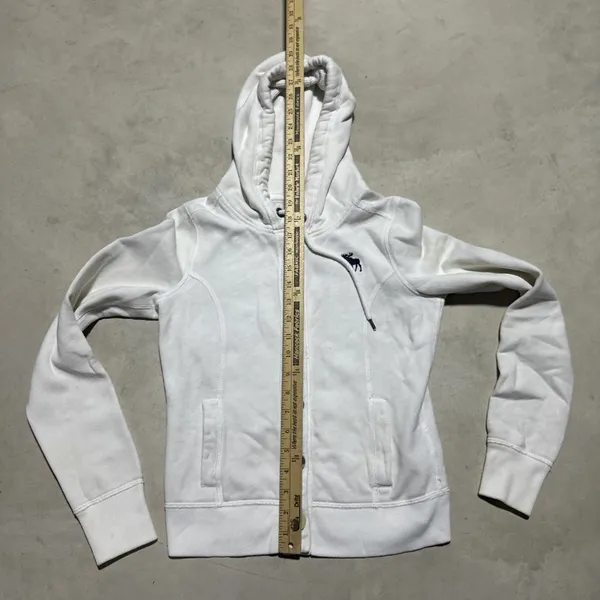 Vintage Abercrombie & Fitch Women's White Y2K 90s Hoodie SZ Small Marks* 2000s - Image 4