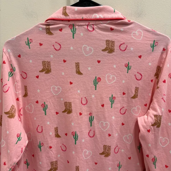 PJ Salvage Whimsy Boot Scootin Pink Pajama Set Western Cowboy Hearts Medium - Image 7