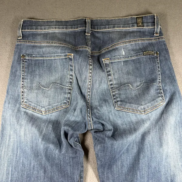 7 For All Mankind Standard Jeans Womens 31 Blue Straight Denim Stretch Raw Hem - Image 11