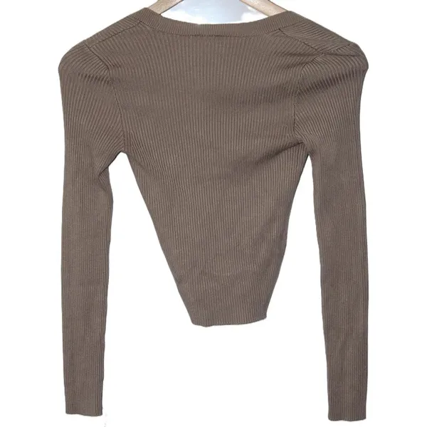 Abercrombie & Fitch Beige Tan Ribbed Knit Long Sleeve Scoop Neck Sweater Size XS - Image 2
