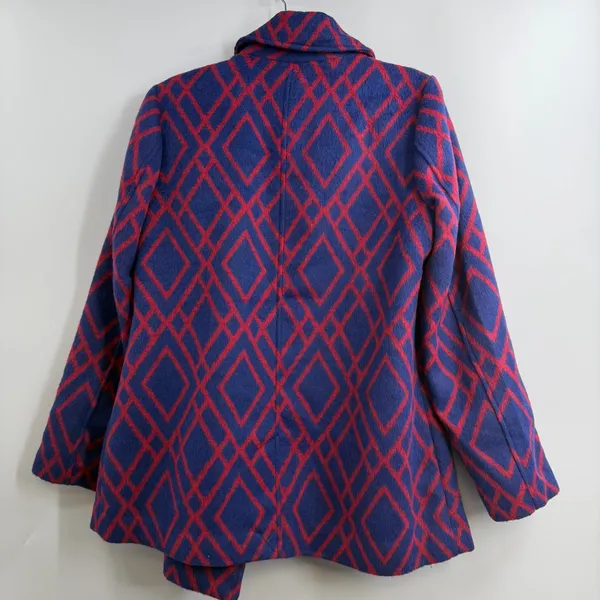 C. Wonder Geometric Diamond Print Coat Navy Red Brooch Women’s S NWOT - Image 7