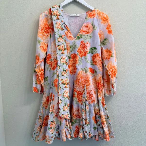 Alice + Olivia PALI Floral Mini Dress Cotton V-Neck Mix Print Size 2 - Image 9
