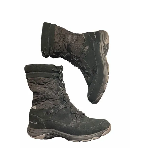 WOMAN'S MERRELL APPROACH TALL WEATHERPROOF BOOTS Rain Snow Boot US 8 Black Quilt - Image 4