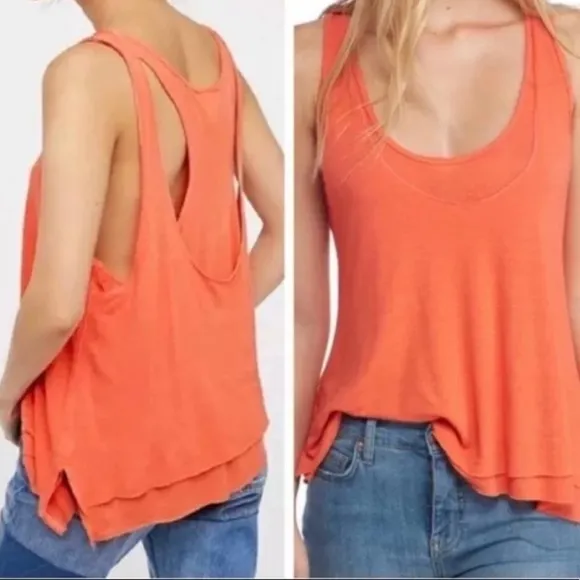 We The Free Free People's Karen Orange Multi Layered Tank Top - Image 2