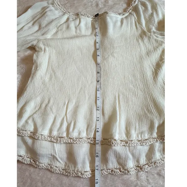 Super B Cream Crochet Lace Trim Gauze Peasant Blouse Top Medium - Image 10