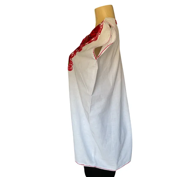 Mexican Embroidered Blouse Artesanal Floral Top White Cotton Boho Festival - Image 2