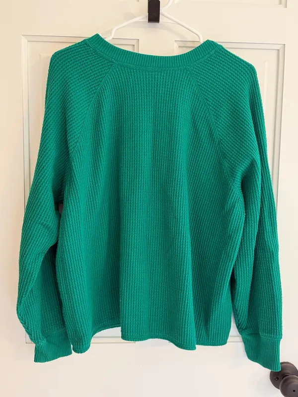 Old‎ Navy Waffle Knit Henley Thermal Top Green XL Long Sleeve Casual - Image 4