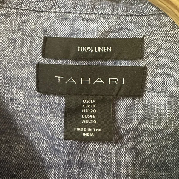 Tahari Linen Tunic Top Button Accent 3/4 Sleeve Blouse Blue V-Neck‎ Womens 1X - Image 5