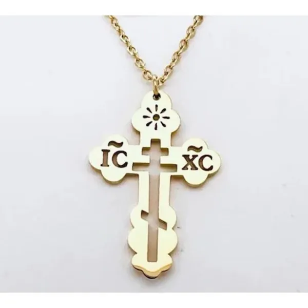 Boutique Orthodox Christian Cross Necklace Religious IC XC Pendant Gold Plated 316L 18-20 - Image 10