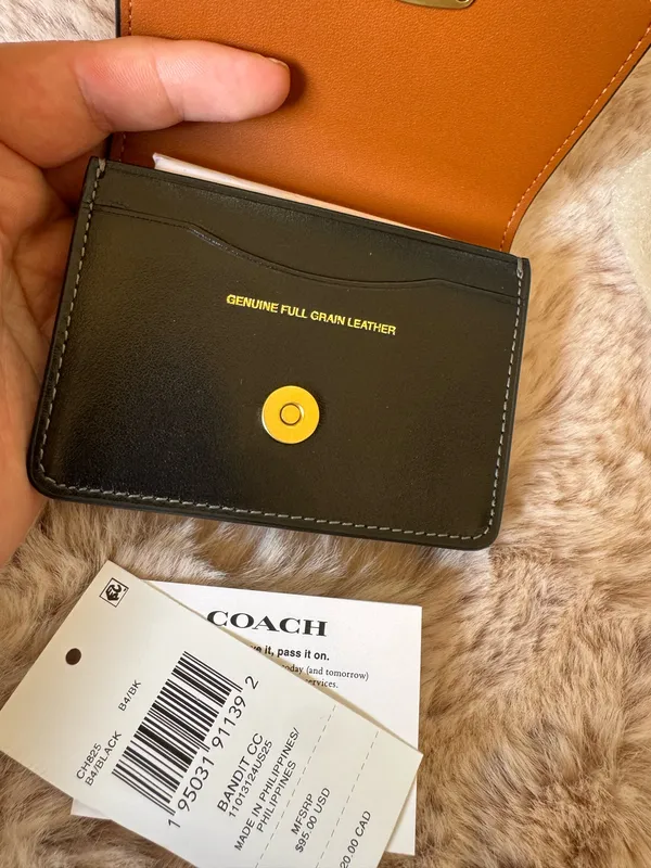 Coach Bandit Card Case - Black Refined Calf Leather w/Brass - NWT - Image 6