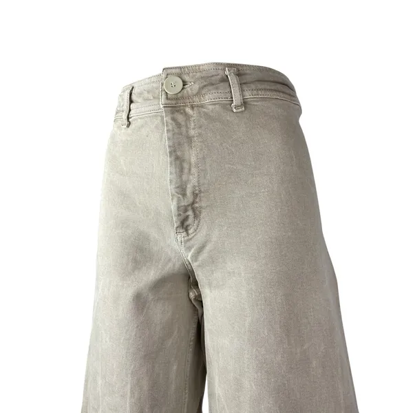 Zara Women's Beige Raw Frayed Hem High Rise Barrel Wide Leg Denim Jeans Pants 6 - Image 2