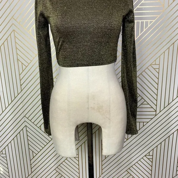 REFORMATION Jupiter Metallic Crop Top‎ In Black Sparkle Size US Small - Image 6
