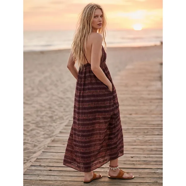 Free People Bohemian Beachy Retro 70s Floral Lace Lotus Maxi Dress Medium - Image 5