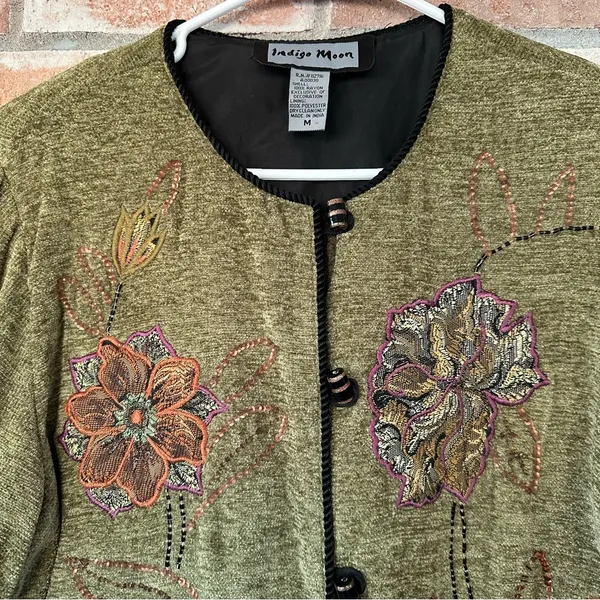 Indigo Moon Vintage Embroidered Jacket Women’s Medium Green Forest Witchy Boho - Image 2