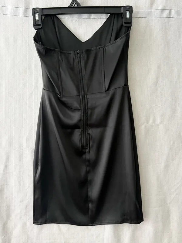 Windsor women’s Size S Black Satin Bodycon Mini Dress NWT(A500)✨ - Image 6