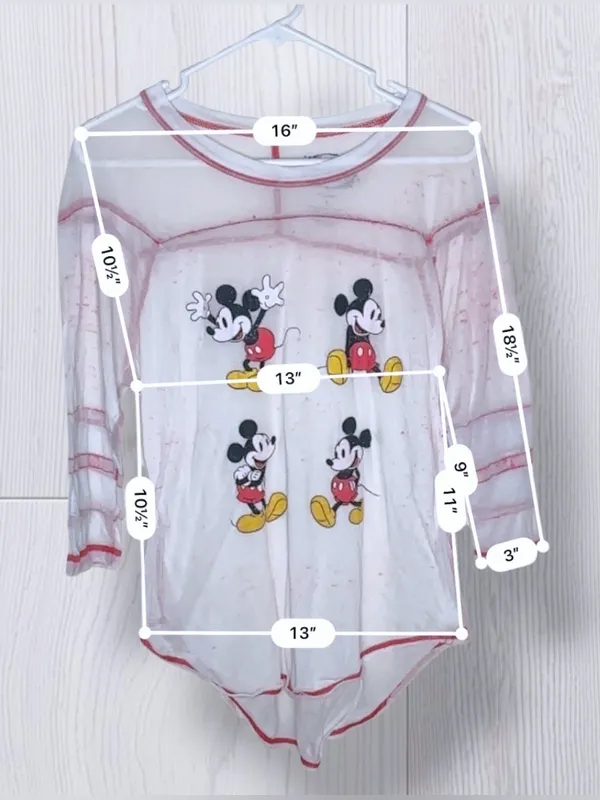 DISNEY Mickey Mouse Poses White & Red Contrast Stitch Long Sleeve Shirt - Image 7