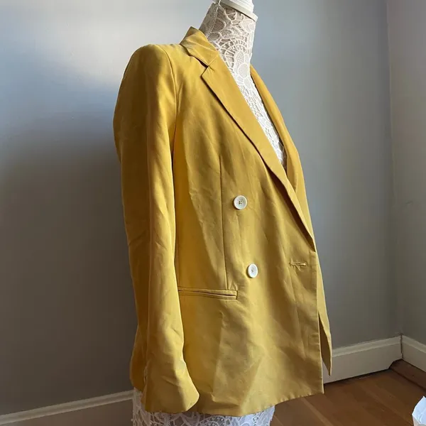 Mango Suit Mustard Yellow Double Breasted Blazer Business Casual Quirky sz 2‎ - Image 3