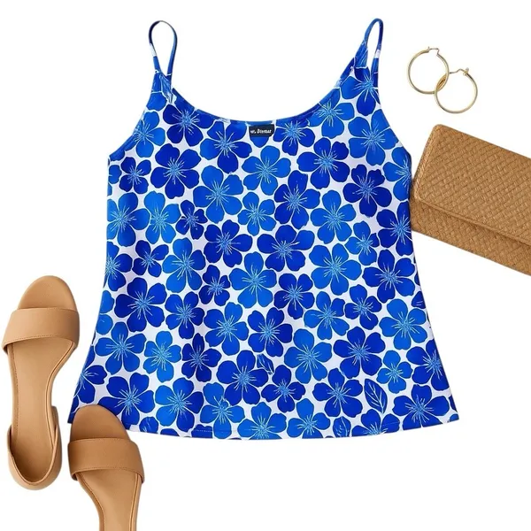 L.L.Bean Blue White Floral Tankini Swim Top Women’s Size 10 Coastal Resort Swim - Image 15