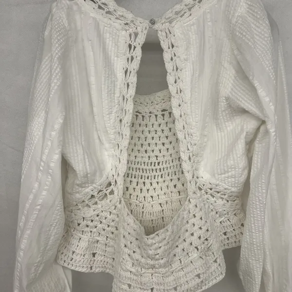 new sz Large L FREE PEOPLE MEGAN CROCHET TOP IVORY WHITE VICTORIAN OPEN BACK - Image 9